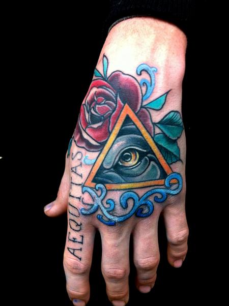 Mike Riedl - Traditional color wolf eye with a rose tattoo, Mike Riedl Art Junkies Tattoo